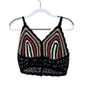 POL Crochet Rainbow Crop Top Festival Boho Sleeveless Tank Top‎ Black Size M